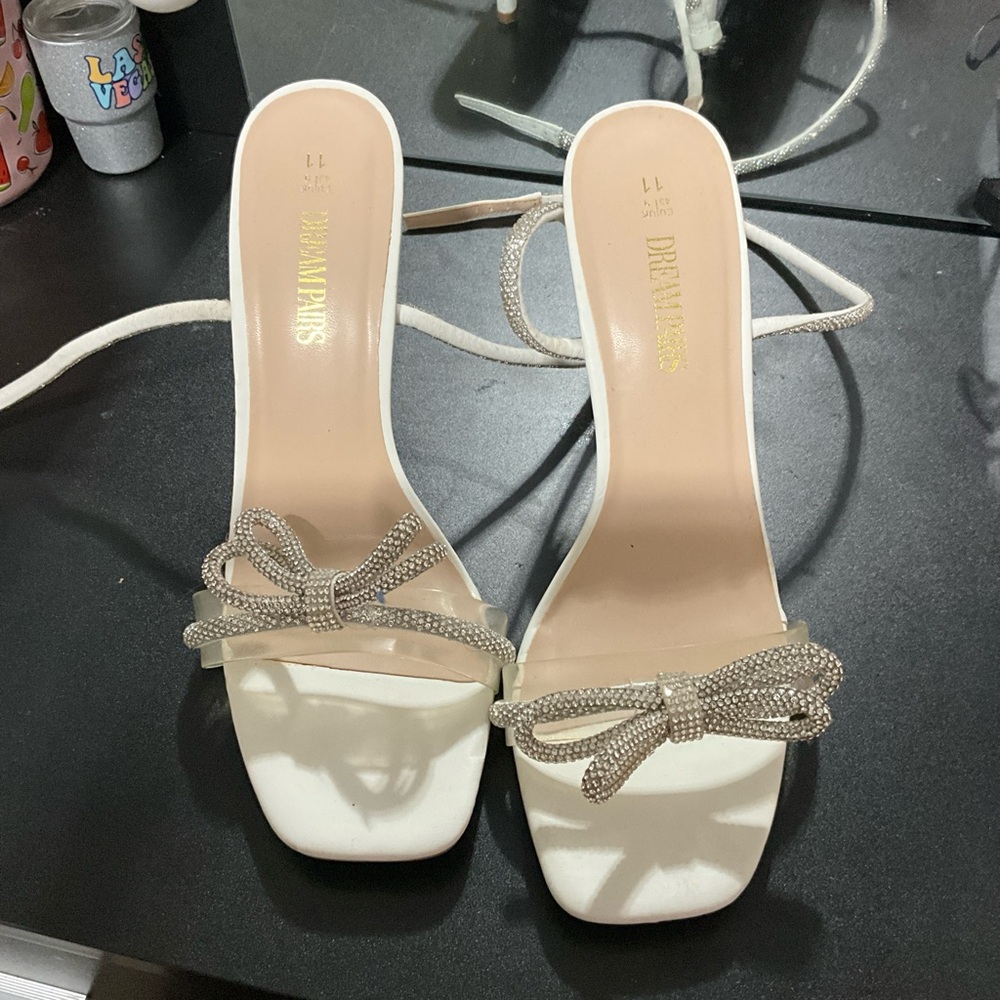 Dream Pairs Women's Cream Heeled Sandals with Bow